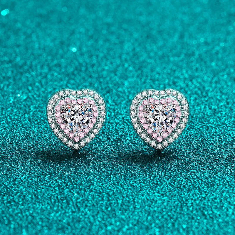 NeeTim 0.5ct Moissanite Earrings for Women Heart Shaped Lab Diamond Ear Studs 925 Sterling Silver Party Wedding Fine Jewelry