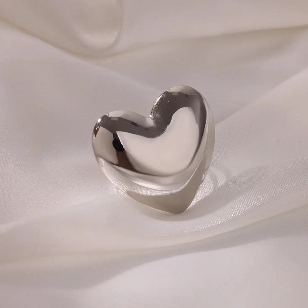 Big Heart Rings for Women Classic Stainless Steel Gold Color Finger Ring Trend Band Couple Wedding Jewelry Accessories anillos