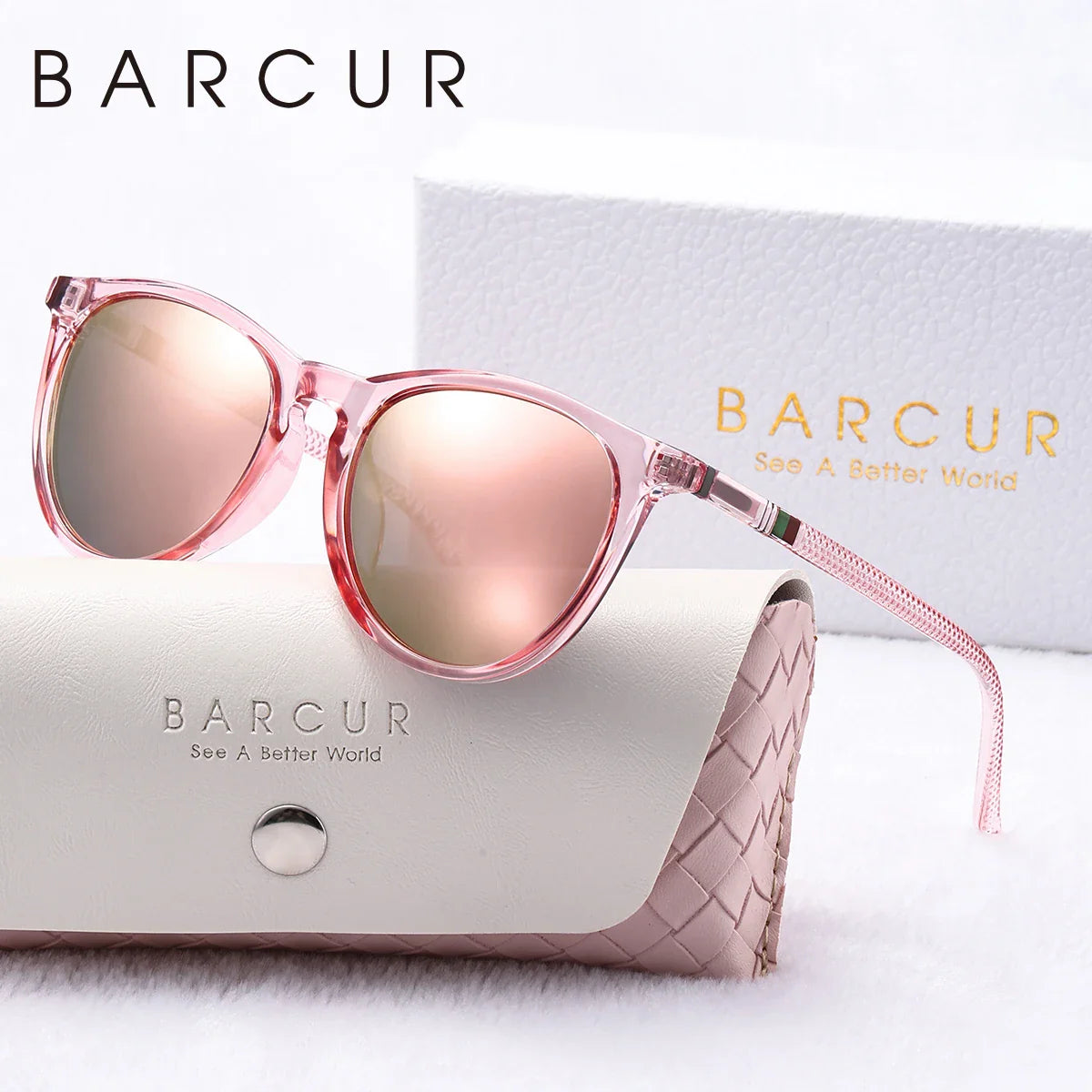 Trendy pink round frame sunglasses with polarized lenses