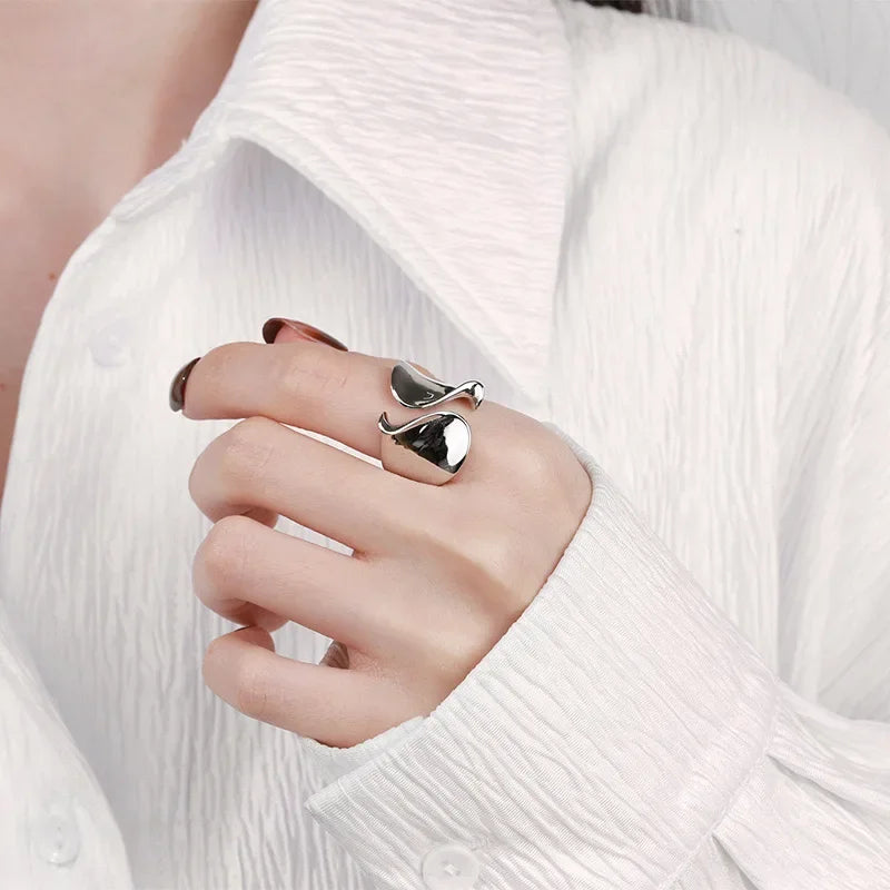 925 Sterling Silver Rings for Women Couple Minimalist Handmade Simple Big Open Ring Party Prevent Allergy Jewelry Holiday Gifts