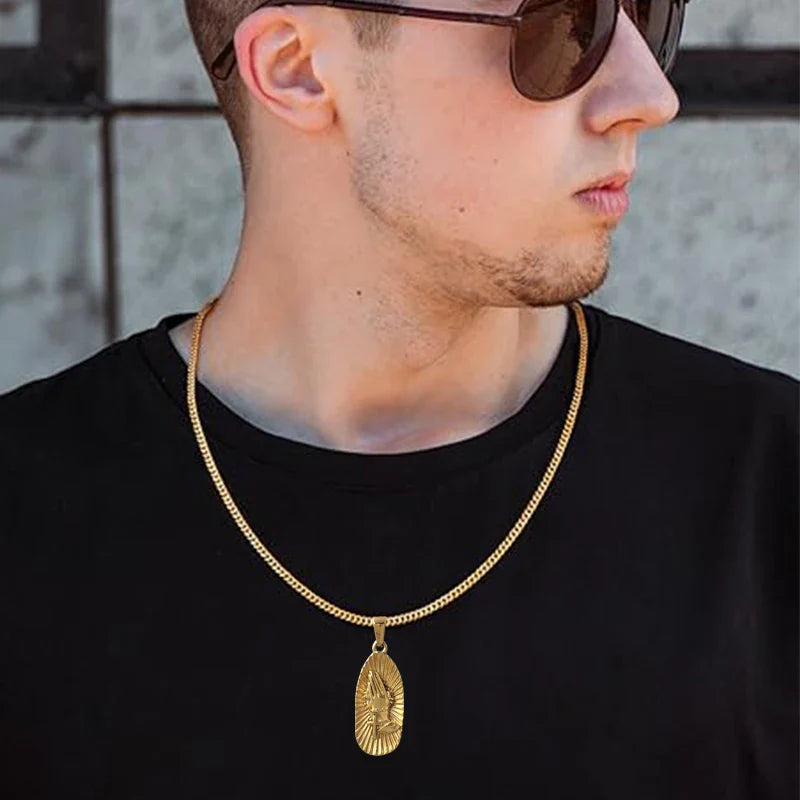 Hip Hop Praying Hands Necklace - Christian Buddhism Jewelry for Men Women | Gold Plated Stainless Steel Religious Gift