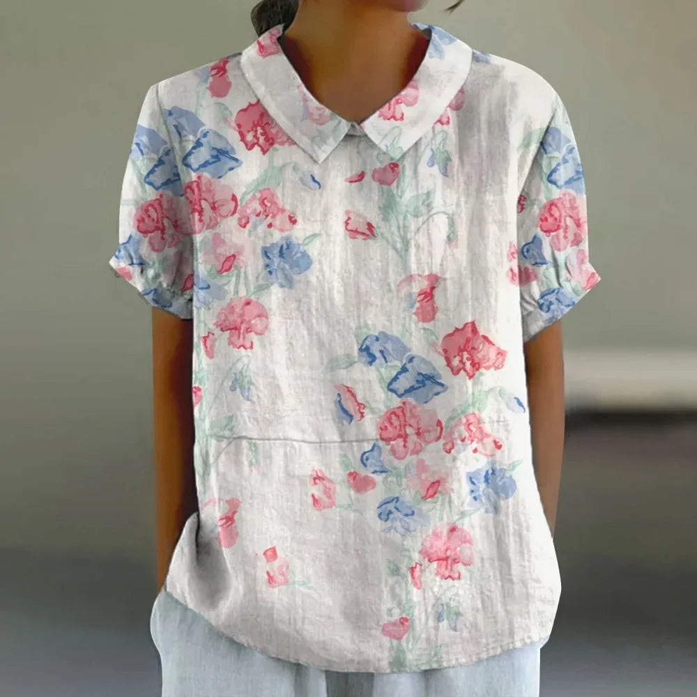 Floral Puff Sleeve Peter Pan Collar Blouse for Women - Image 6
