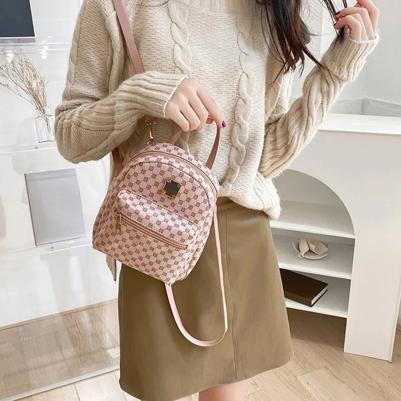 Women's Classic Patterned Backpack - Dark Brown & Pink - Image 4