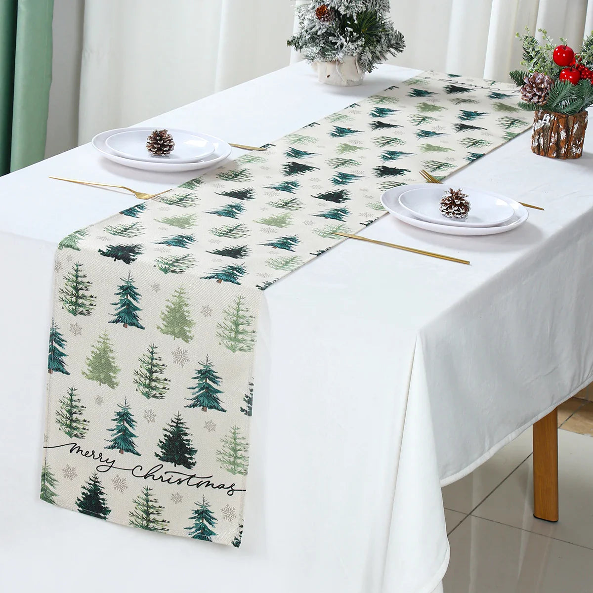 Christmas Tree Table Runner Merry Christmas Decoration 2025 Navidad Natal Xmas Gifts Snowflake Table Cover Happy New Year 2026
