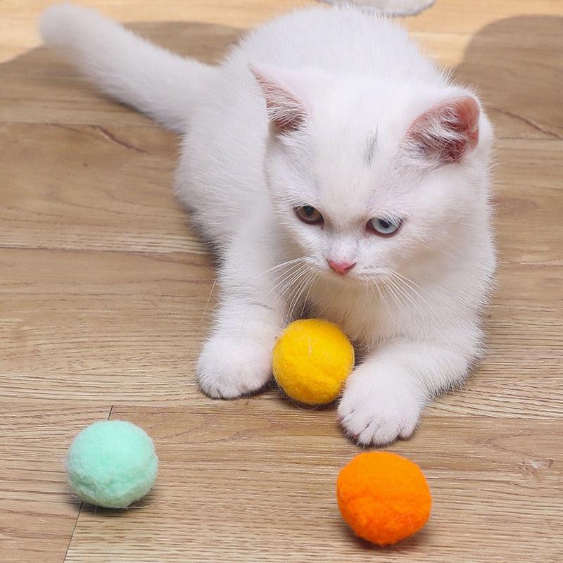 12-Piece Colorful Stretch Plush Pom Pom Cat Ball Toy Set