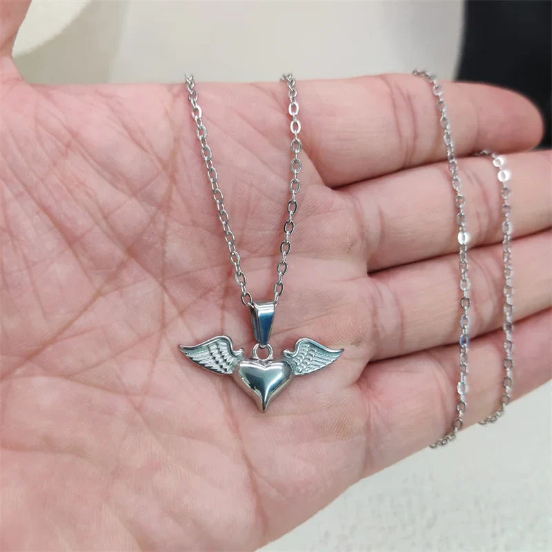 Angel's Wings Heart Rose Daisy 18k Gold Plated Stainless Steel Fashion Pendant Charm Necklaces For Women