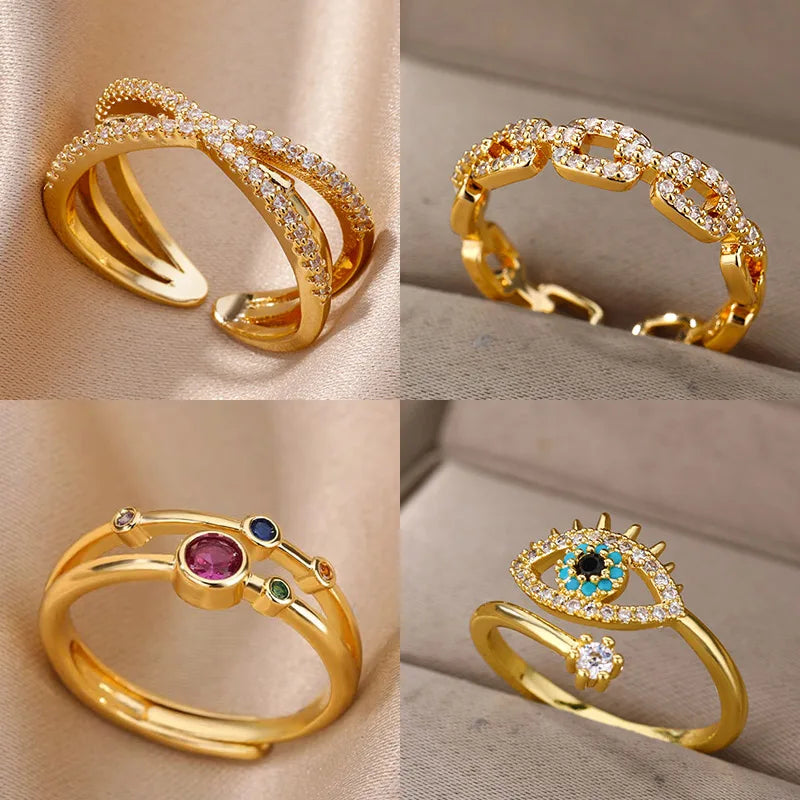 Colorful Zircon Round Stone Rings For Women Stainless Steel Gold Color Finger Ring  Wedding Aesthetic Jewelry Gift bijoux femme