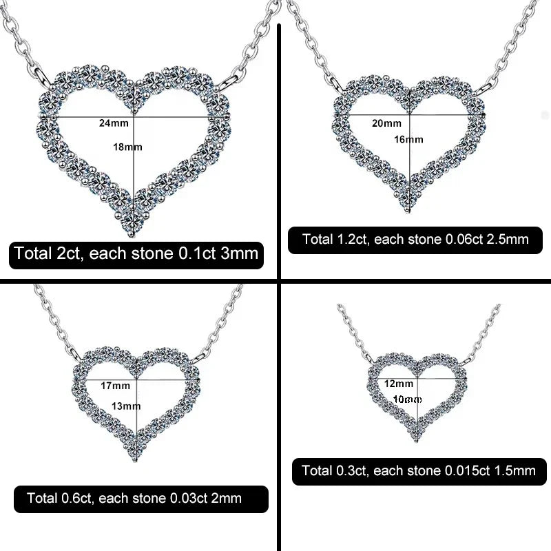 NeeTim D Color Moissanite Necklace Heart Pendant 925 Sterling Silver White Gold Plated Chain Fine Neck Chain for Women Wholesale
