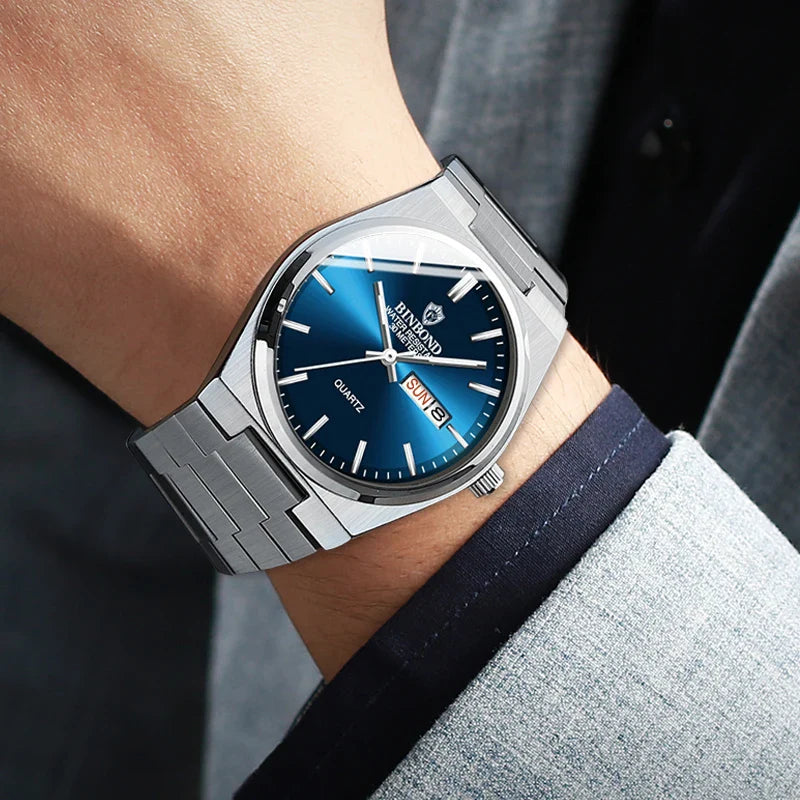 BINBOND Luxury Fashion Man Clock Top Business Waterproof Luminous Date Week Men's Watches Quartz Stainless Steel Men Wristwatch
