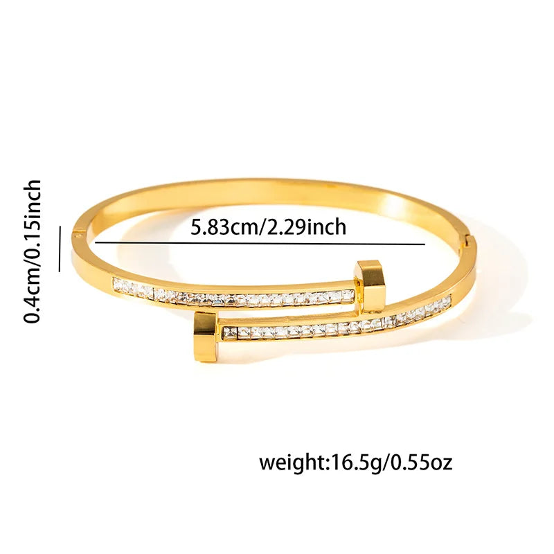 Fashionable Minimalist Nail Bracelet With Starry Sky Diamond Inlay Colorfast Versatile Stainless Steel Bracelet