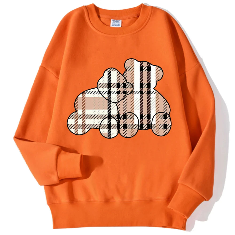 Women Beige Teddy Bear Print Crewneck Pullover Sweatshirt - Image 7