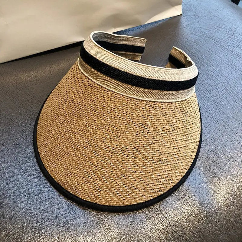 Woven Straw Sun Visor Hat Stylish Beach Accessory for Summer - Image 6