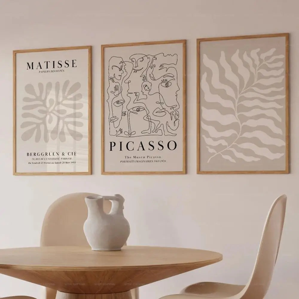 Mid Century Neutral Beige Gallery Matisse Picasso Exhibition Gift Wall Art Canvas Painting Posters For Living Room Home Decor