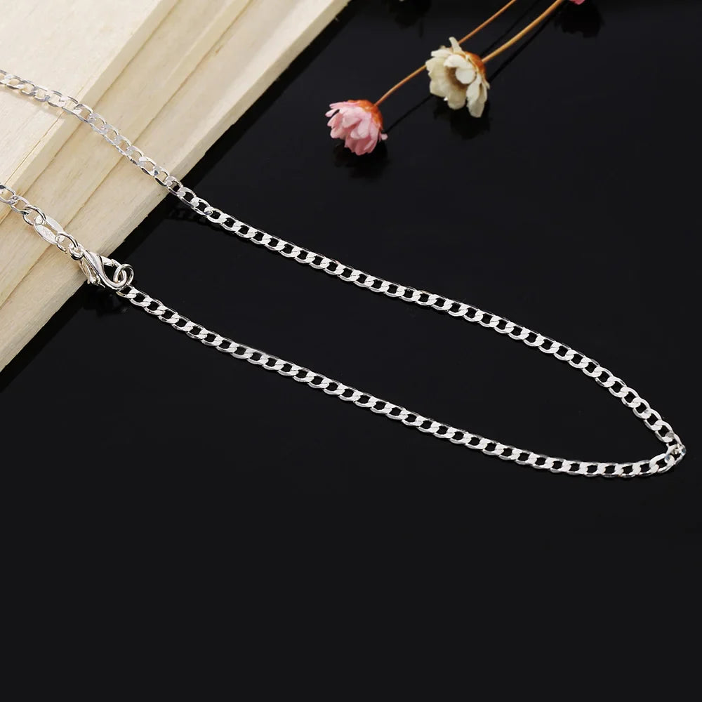925 Sterling Silver Necklace 16/18/20/22/24/26/28/30 Inches Classic 2MM Flat Sideways chain for Women Men Jewelry Gift party
