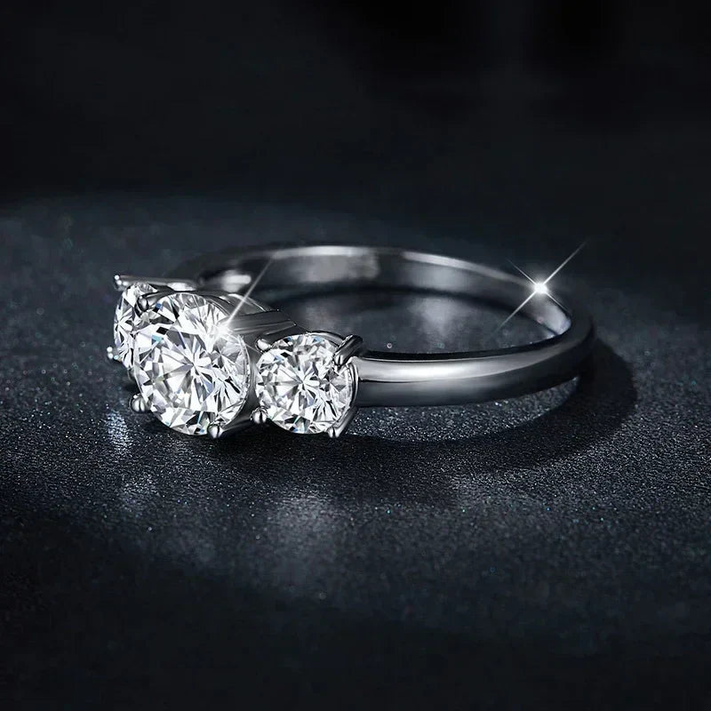 NeeTim 4CT Moissanite Engagement Ring for Women 3-stone S925 Sterling Silver with Gold Plated Wedding Band Promise Diamond Rings