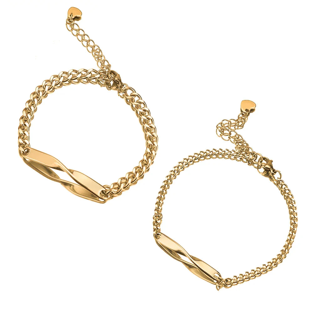 2pcs/set Titanium Steel Manufactured Mobius Couple Bracelet Customized Name Date Carved Bracelet Male and Female Jewelry Gifts