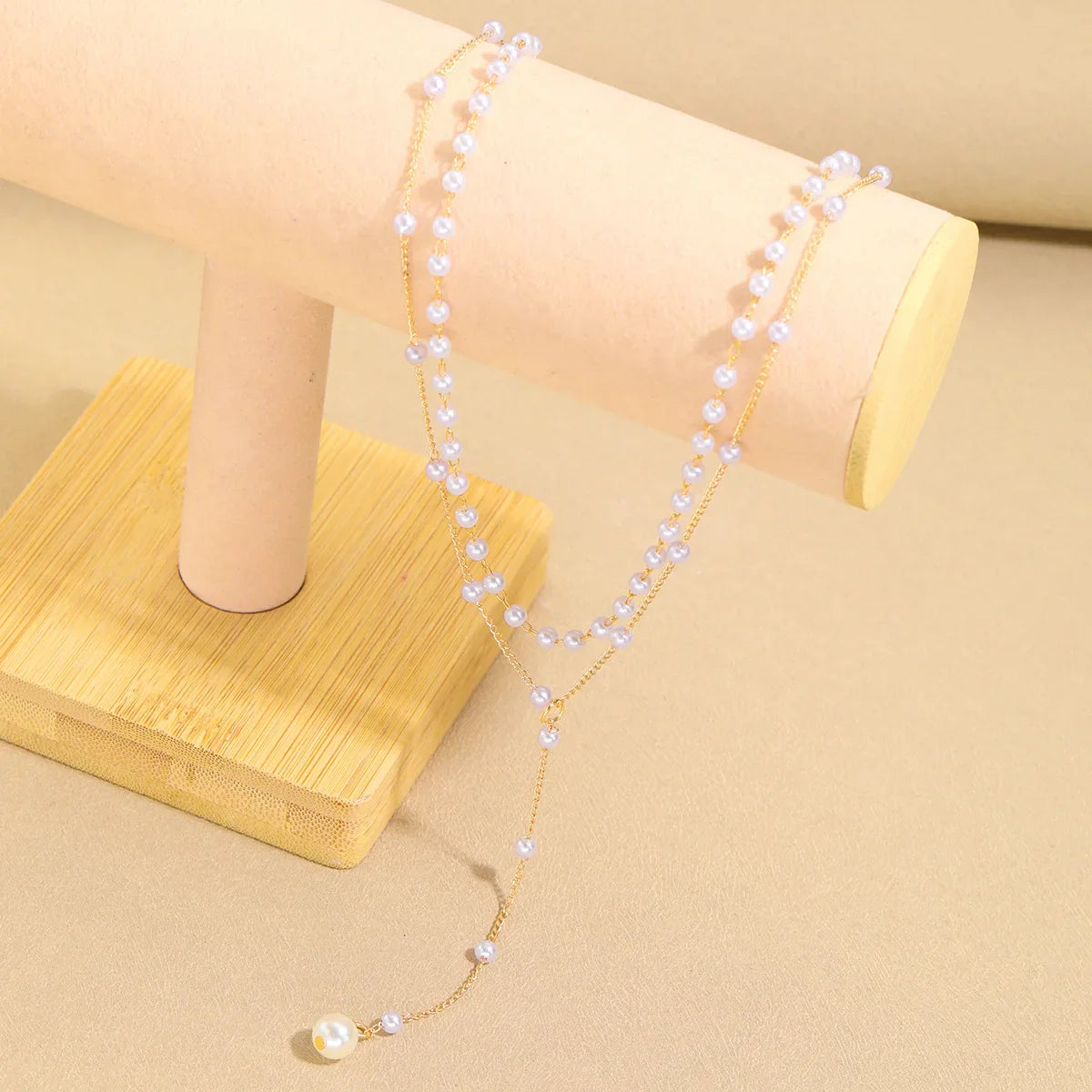 Korean Fashion Imitation Pearl Double Layered Choker Big Ball Bead Pendant Tassel Necklace Women's Sexy Party Body Jewelry