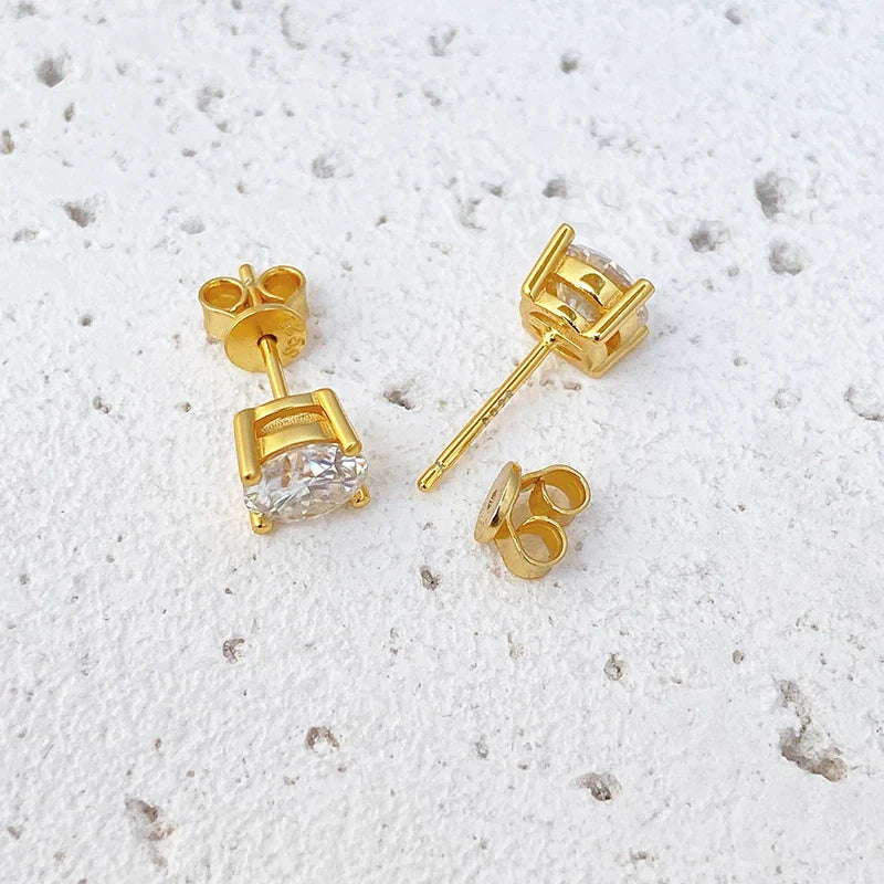 NeeTim 0.2-2ct Moissanite Earrings For Women 925 Sterling Silver Ear Studs with Yellow Gold Plated Lab Diamond Wedding Jewelry