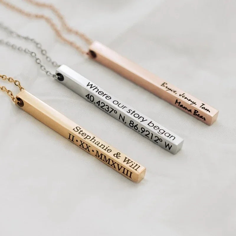 Customized Coordinate Engraved Name Text Heart Hole Cuff Bangle Personalized Bar Necklace Stainless Steel Bracelet Men Women Gif