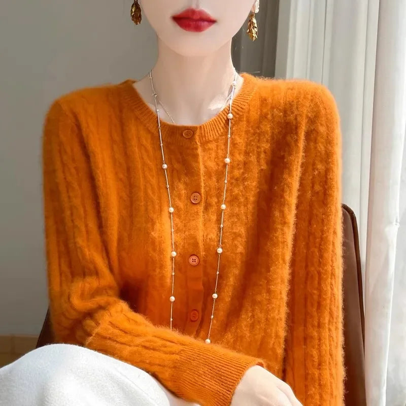 Women's Cable Knit Button Down Cardigan Sweater - Image 3