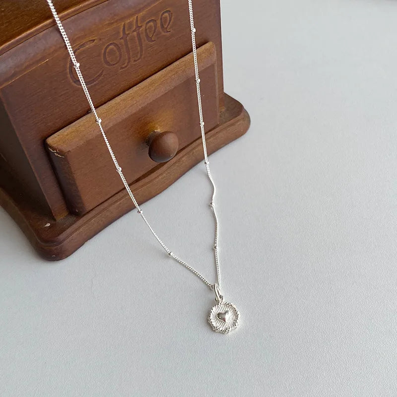 VENTFILLE 925 Sterling Love Heart Texture Bead Necklace for Women Girl Stereoscopic Design Double Sided Jewelry Gift Wholesale