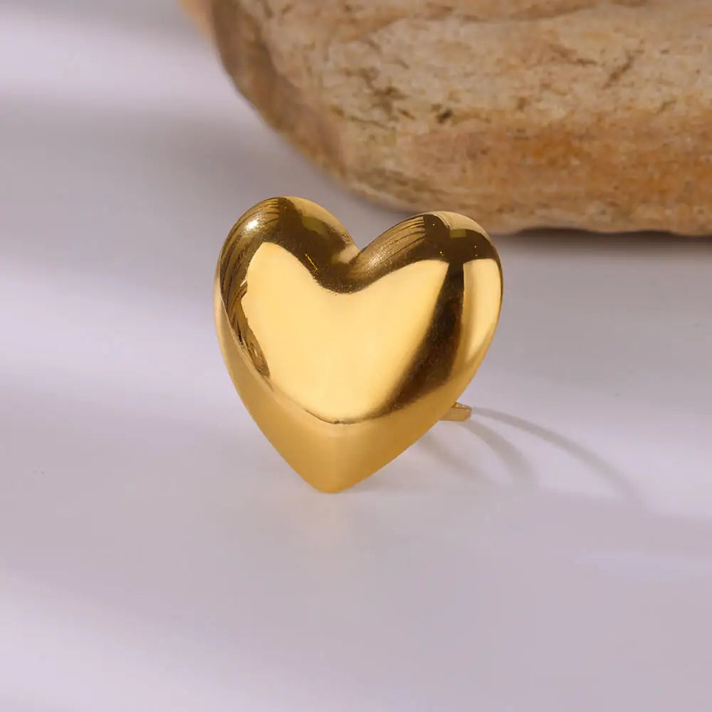 Big Heart Rings for Women Classic Stainless Steel Gold Color Finger Ring Trend Band Couple Wedding Jewelry Accessories anillos