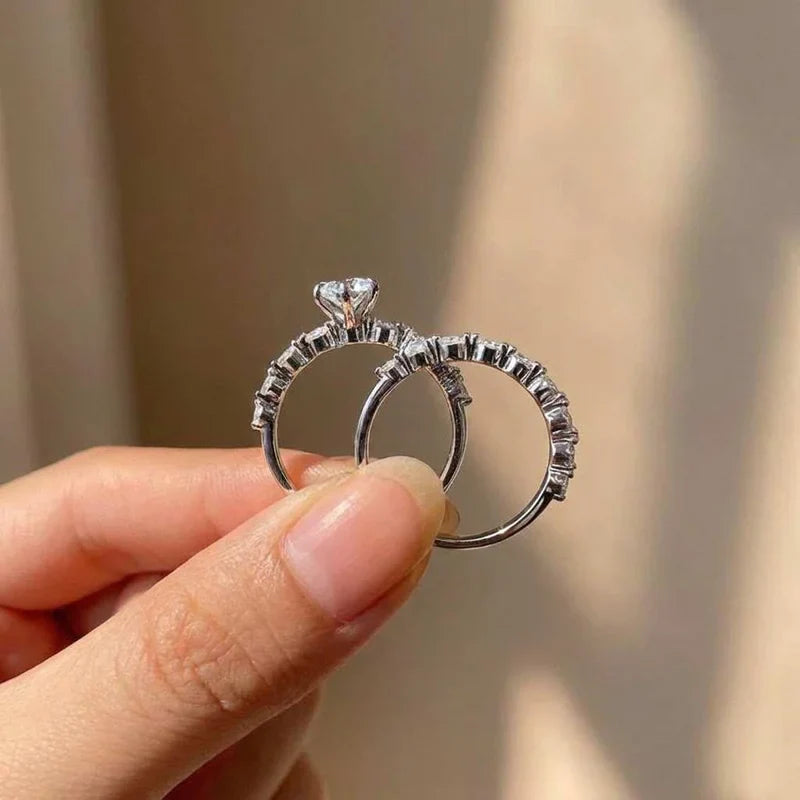 925 Sterling Silver New Fashion Design Marquise Cubic Zirconia Set Rings for Women Modern Trend Bridal Wedding Sparkling Jewelry