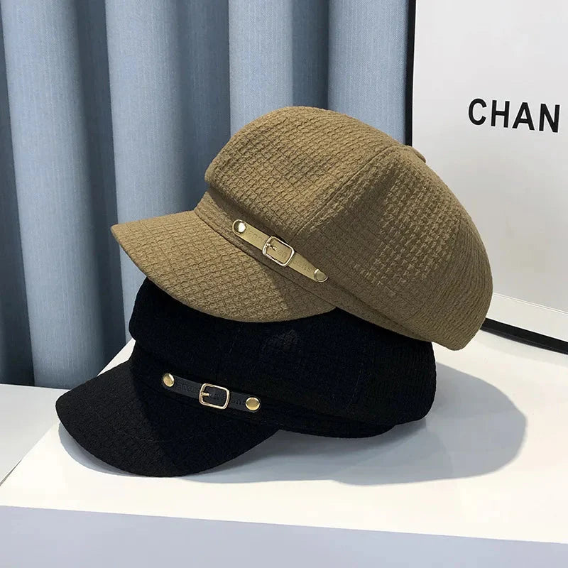 Women's Octagonal Newsboy Beret Textured Flat Cap Hat