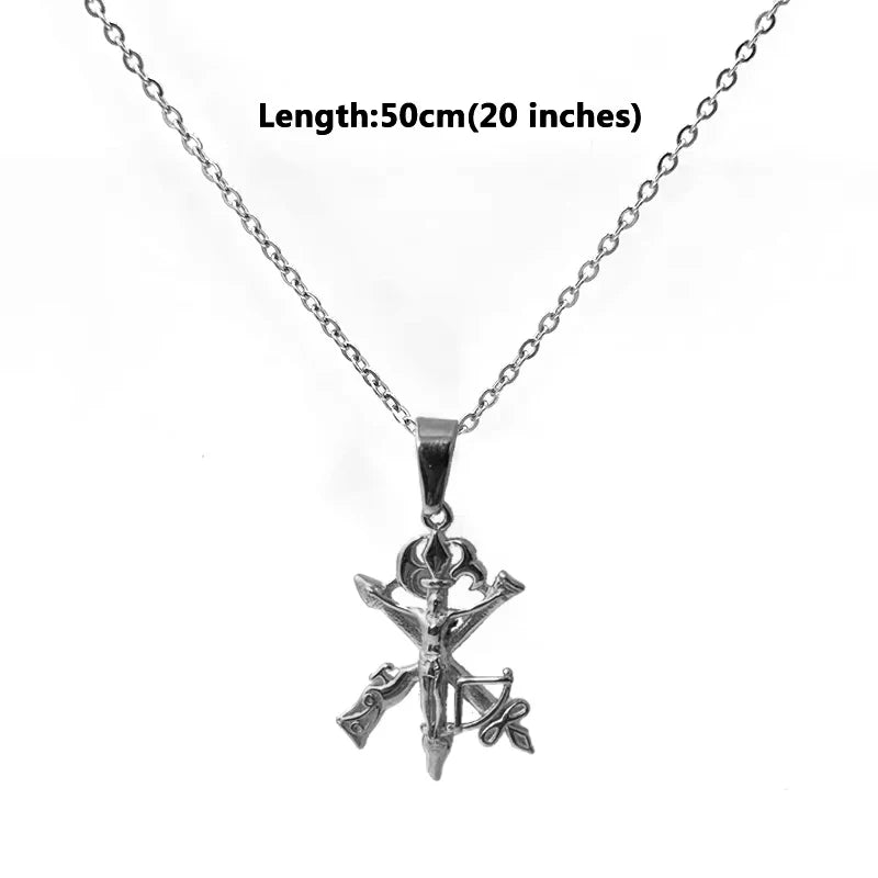 Men's Jesus Cross Necklace 18K Gold Plated Stainless Steel Christian Gun Arrow Pendant Religious Jewelry Gift