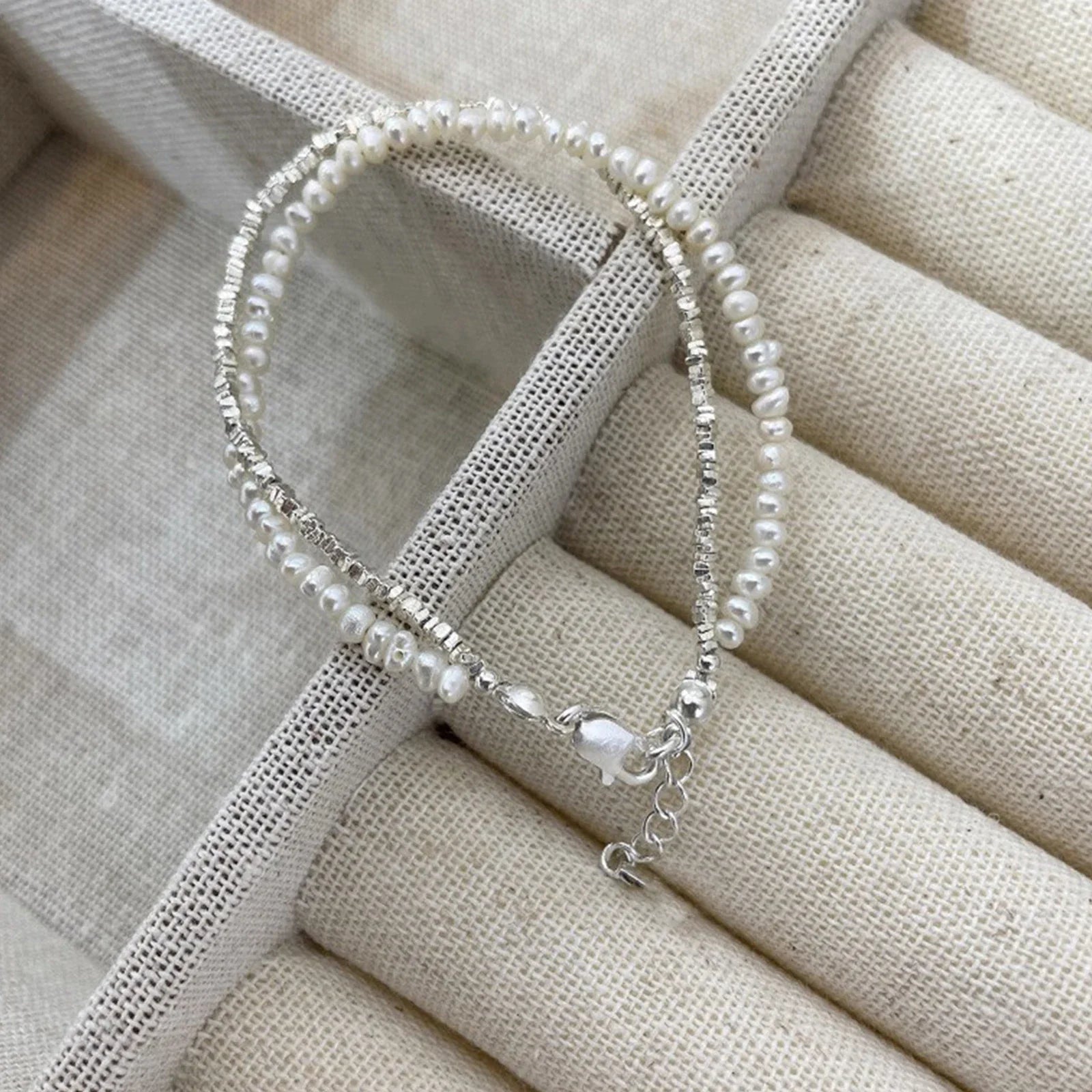 925 Silver Double Layer Pearl Bracelet for Women Girl Design Bead  Jewelry