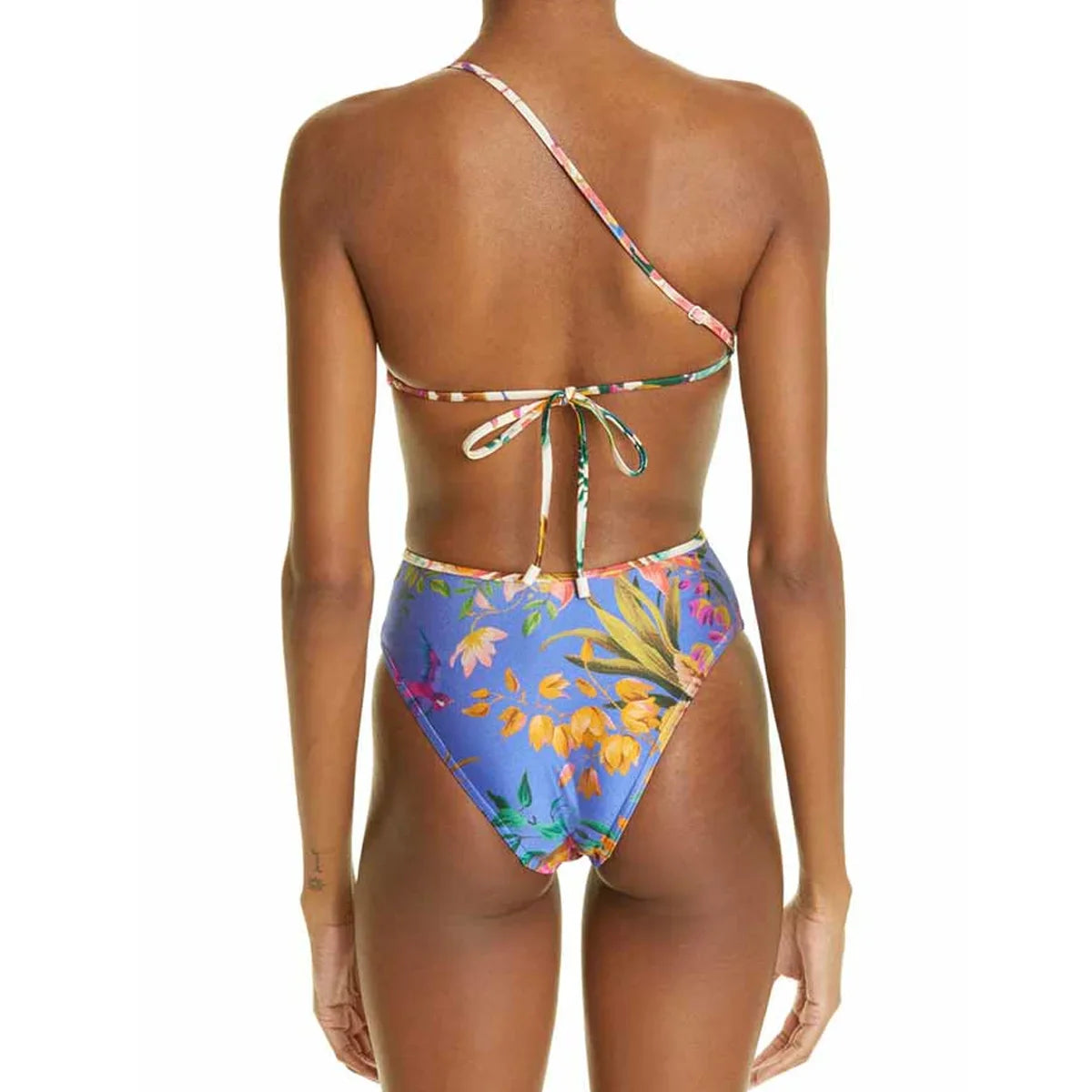 Zina One-Piece Swimsuit Tropical Print One-Shoulder Cutout - Image 5