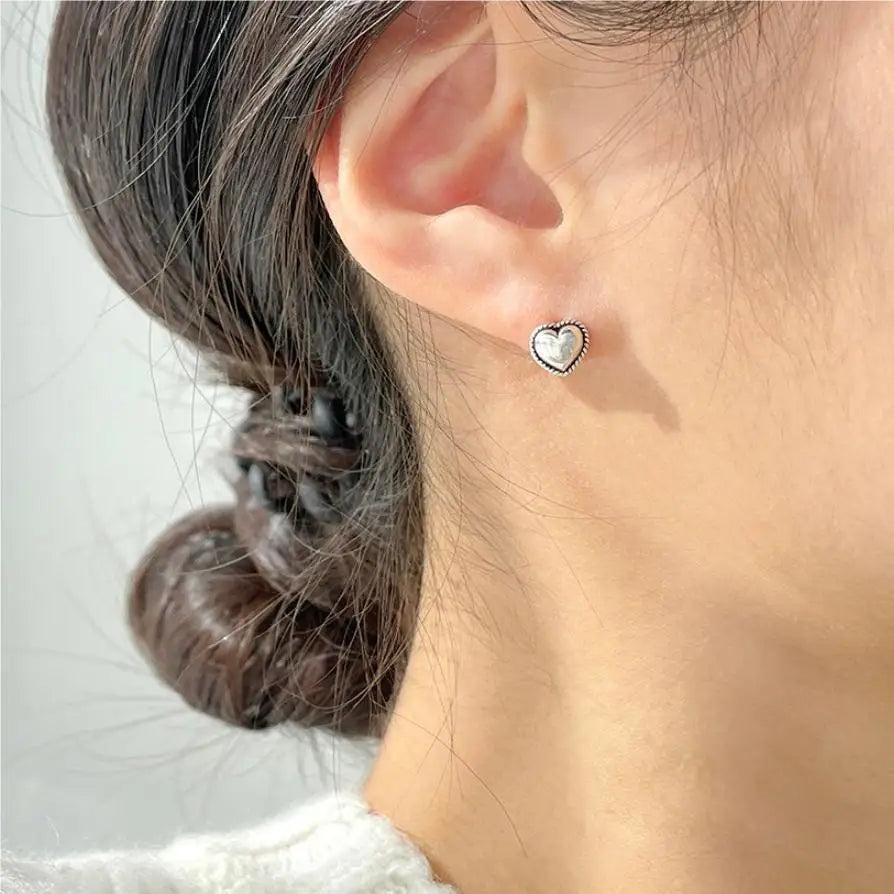 925 Sterling Silver Heart Small Stud Earrings For Women Wedding Luxury Jewelry Accessories Wholesale 2024 Trend Jewellery