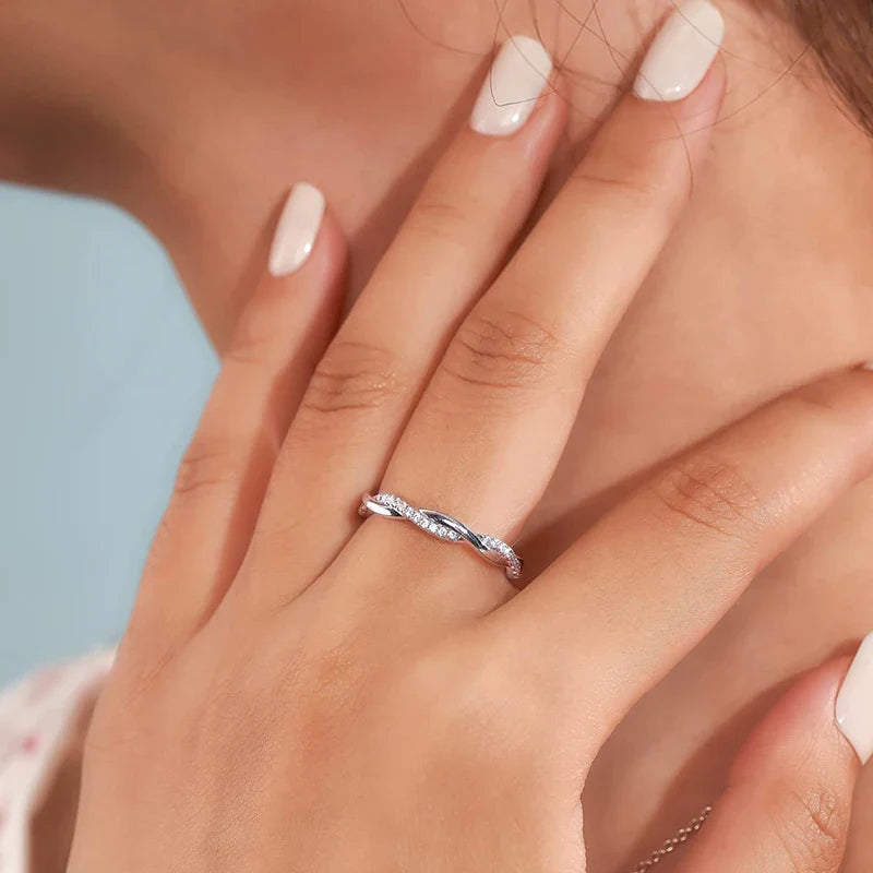 WOSTU Wedding Band Rings for Women 925 Sterling Silver AAA Zircon Stackable Engagement Crossed Rings Simple Jewelry Party Gift