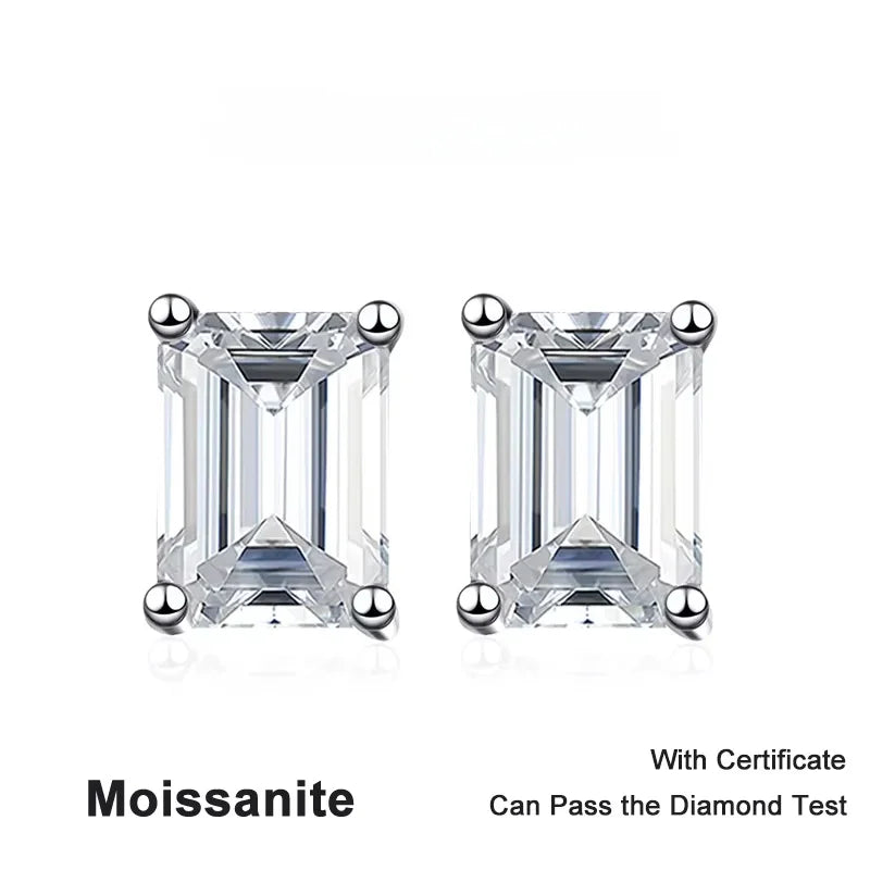 NeeTim 0.5CT 1CT 2CT Emerald Radiant Cut Moissanite Studs Earrings for Women Lab Diamond 925 Sterling Silver Earring Jewelry