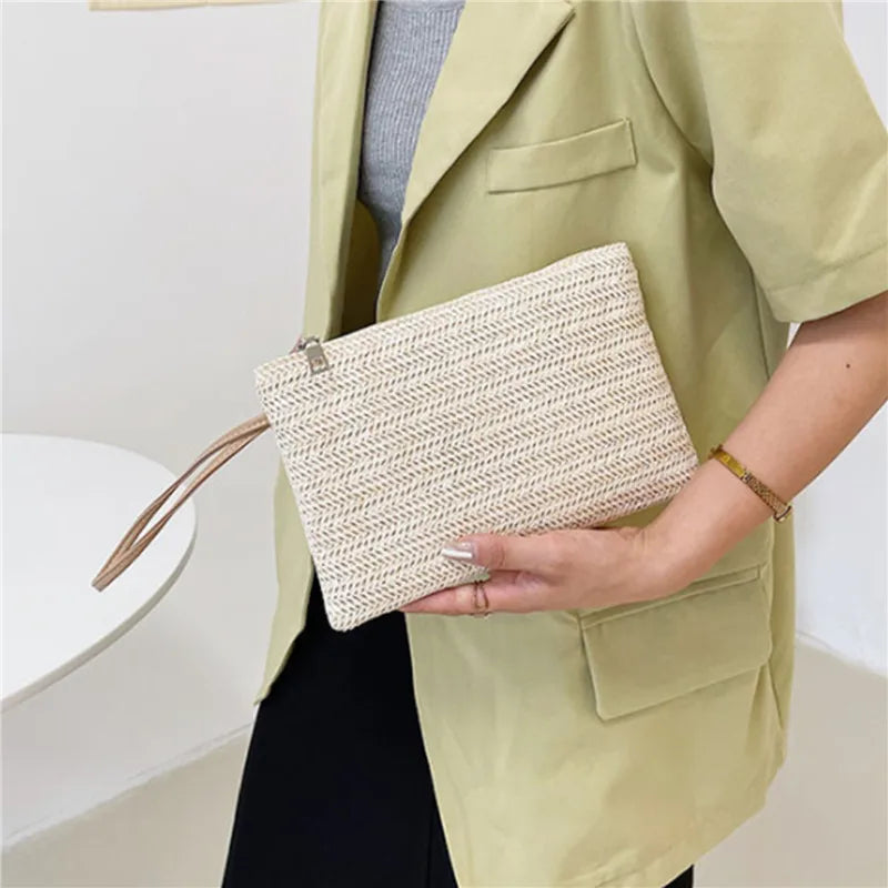Woven Straw Wristlet Clutch Bag Stylish Bohemian Handbag - Image 2