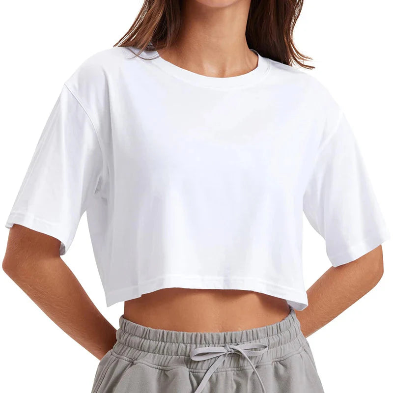 Women's White Y2K Harajuku Style Cotton Crop Top T-Shirt