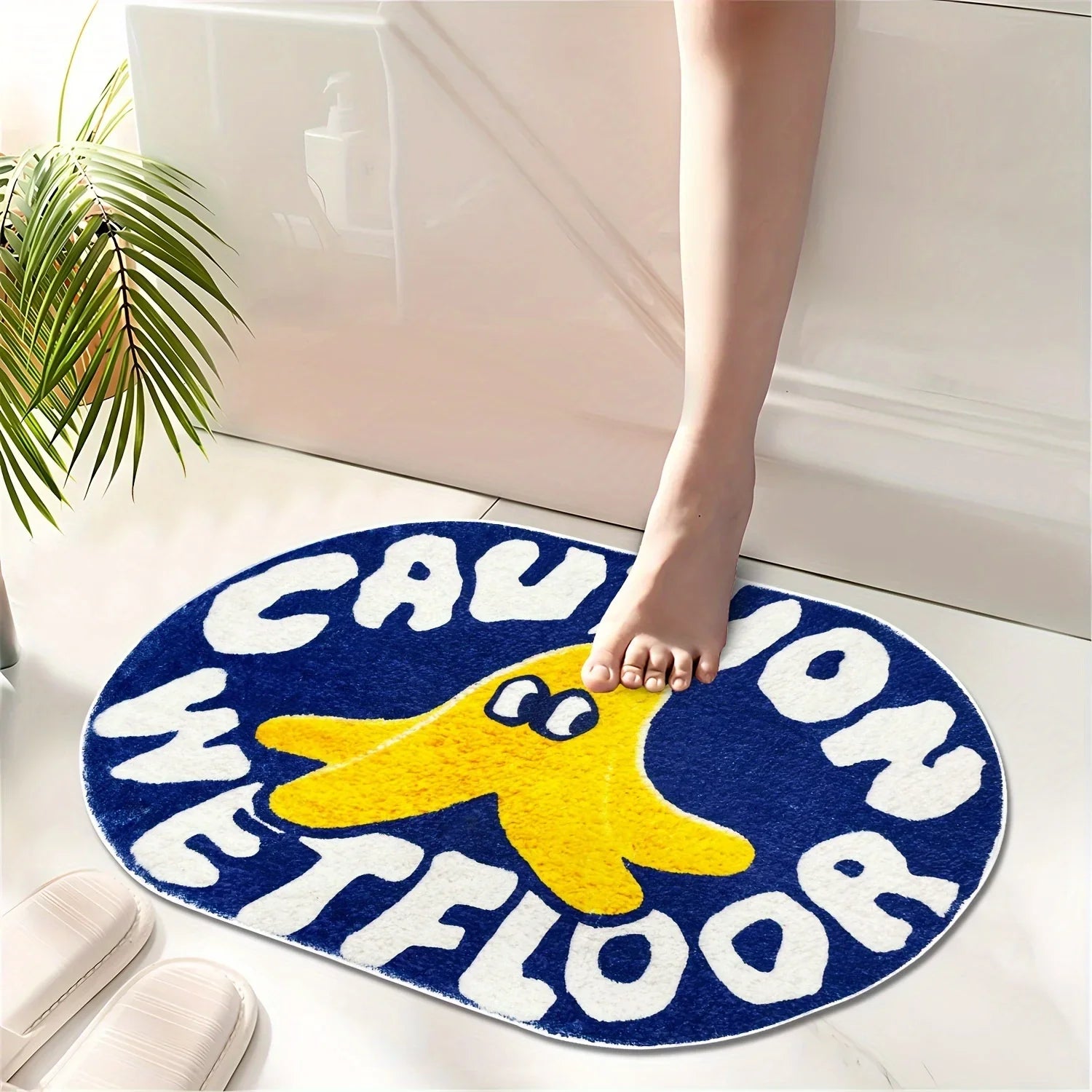 VIKAMA Cute Blue Bathroom Absorbent Mats Caution Wet Floor Doormats Rug For Bedroom Living Room Carpet Decorative Carpet