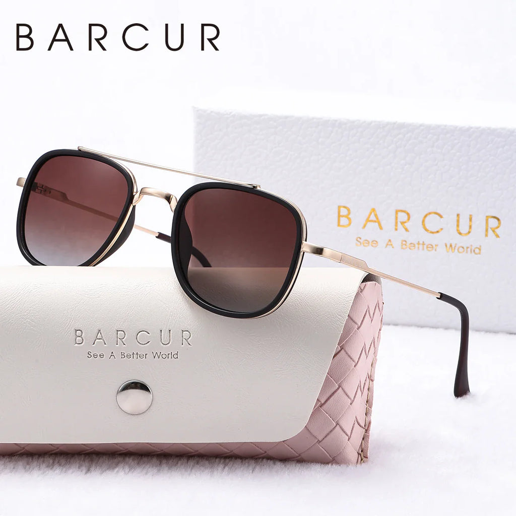 Trendy oval double-beam polarized sunglasses in a white gift box