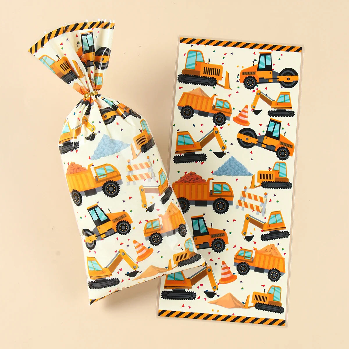 Construction Candy Bags Heat Sealable Treat Cookie Candy Goodie Bags Engineering Vehicle Birthday Party Supplies Baby Shower