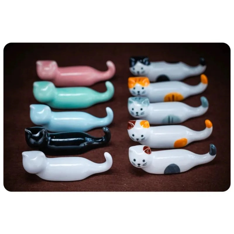 Japanese Style Underglaze Ceramic Cute Cat Chopstick Holder Chopstick Pillow Chopstick Rest Tableware Spoon Bracket