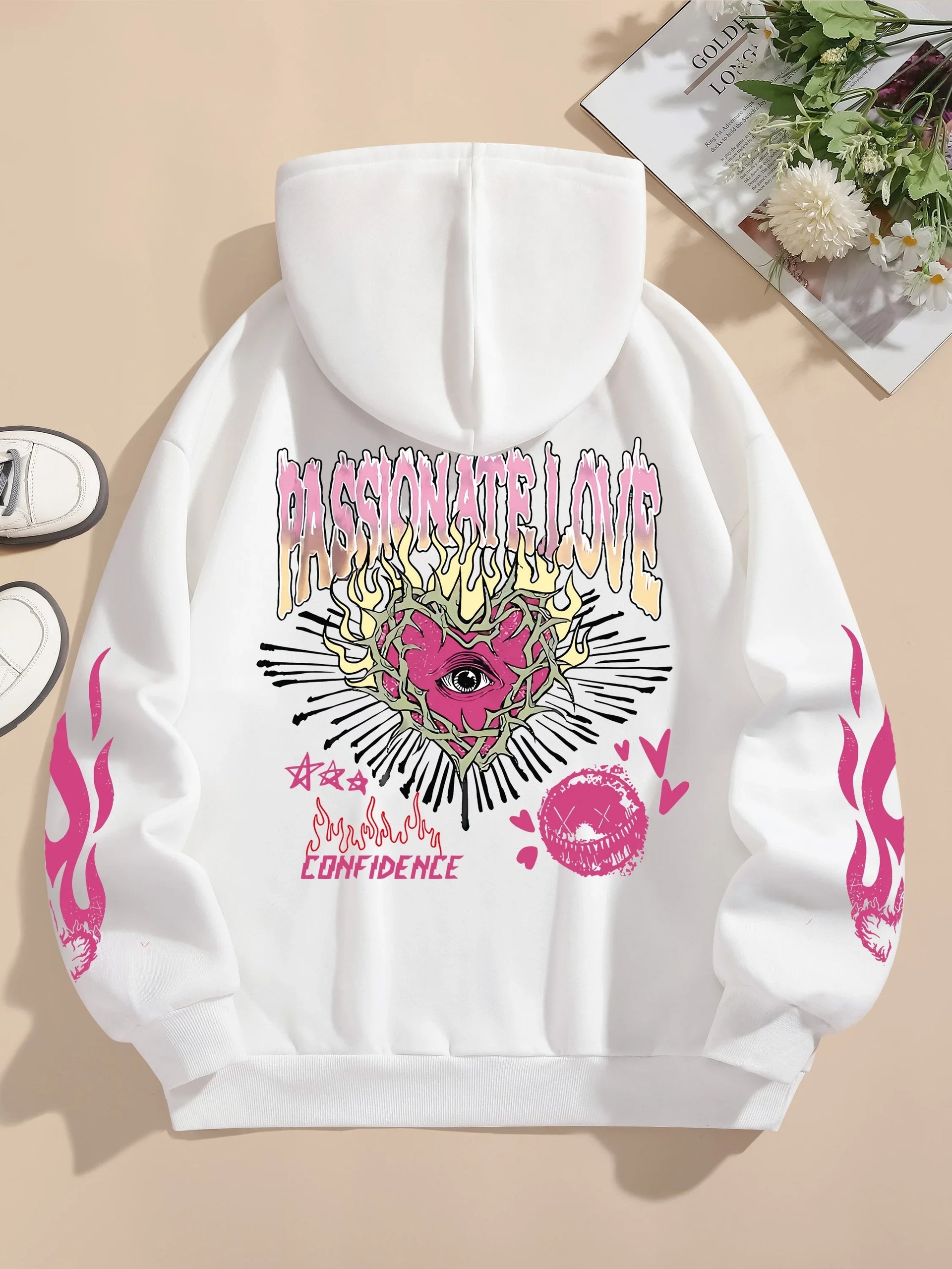 Women's Passionate Love Flame Heart Hoodie