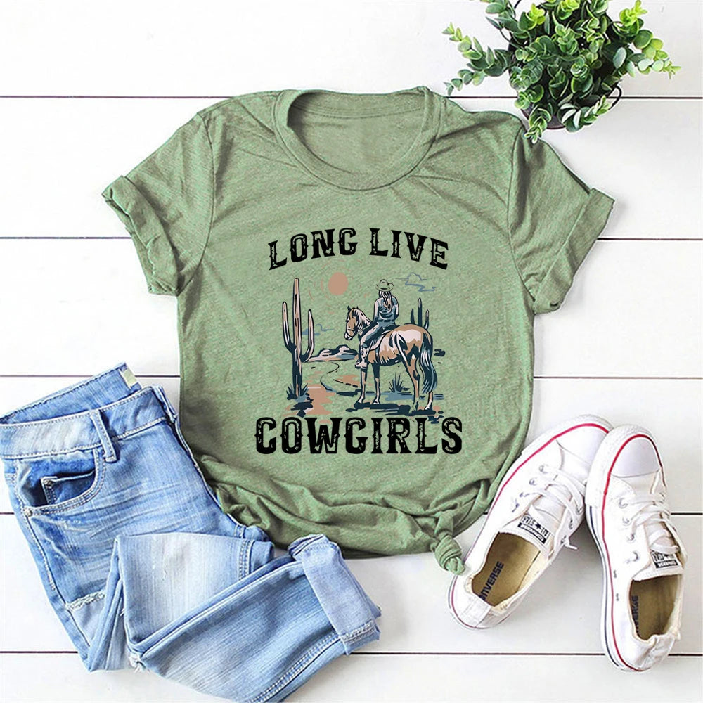 Long Live Cowgirls Shirt Western Desert Vintage Cactus Scene T-Shirt