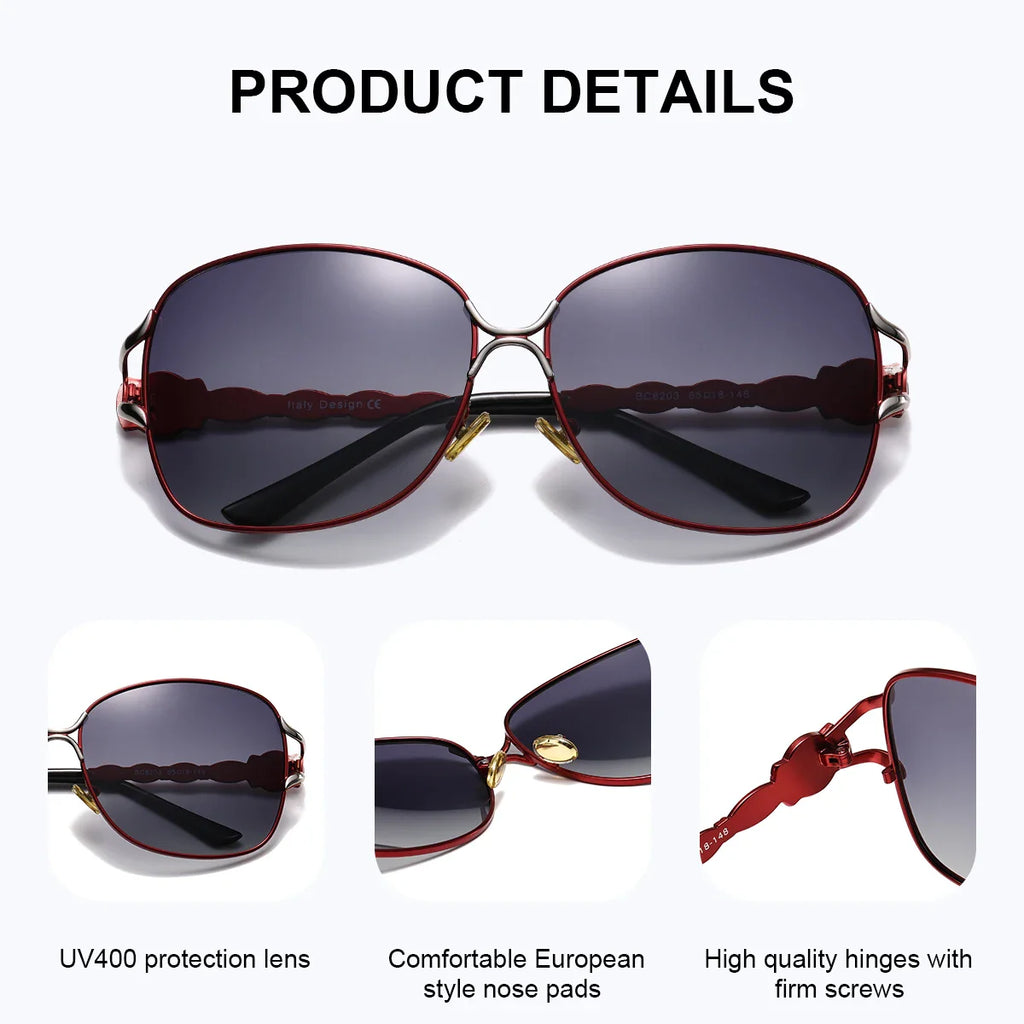 Oversized Elliptical Polarized Sunglasses – Trendy Black Frame