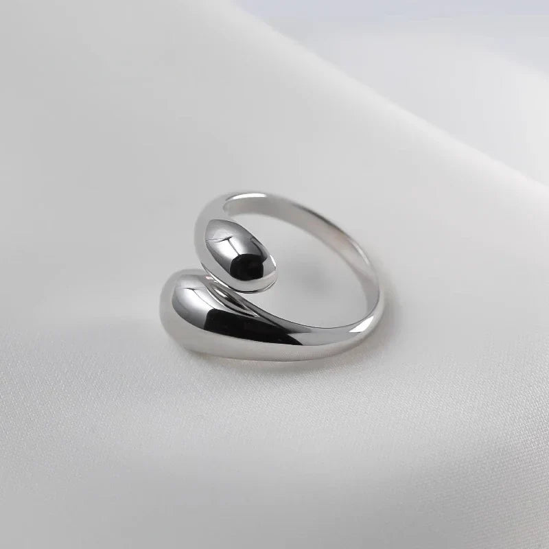 925 Sterling Silver Smooth Water Drop Rings For Woman 18K Gold Open Ring Wedding Couple Rings Aesthetic Jewelry Gift