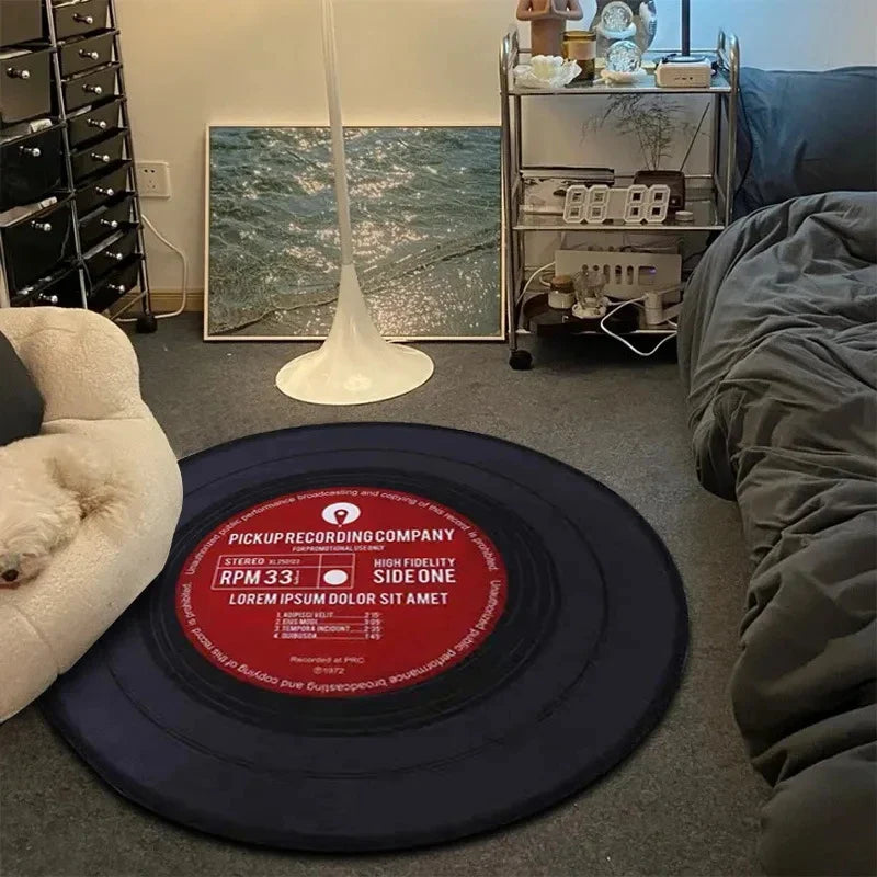 VIKAMA Record Music Cd Carpet Round Game Chair Floor Mat Room Decorated Living Room Lounge Large Area Non-Slip Carpet