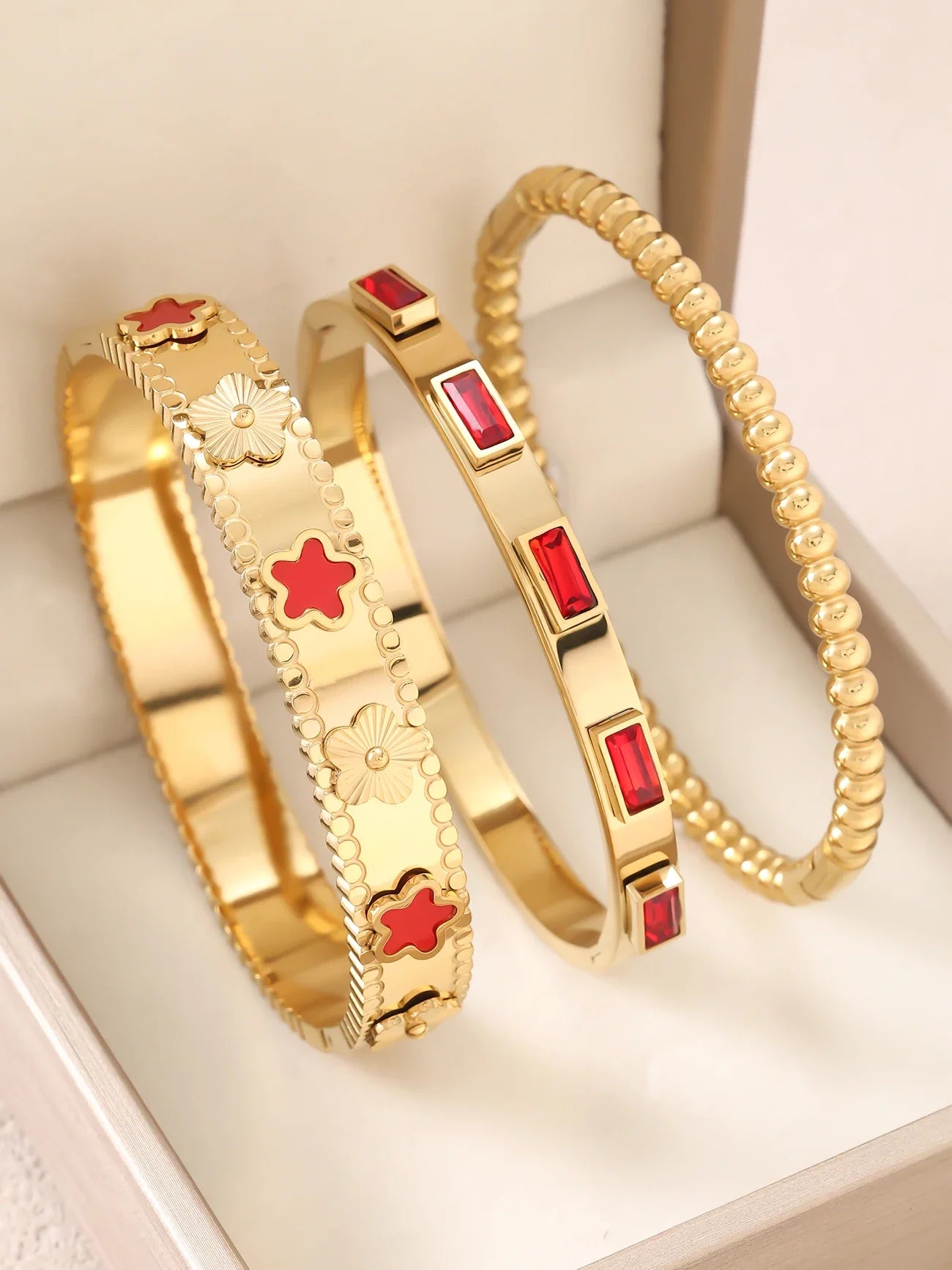 1pc 18K Gold Plated Stainless Steel Stackable Bracelet With Chain And Clover Design, Fashion Style For Women, Suitable For Casua