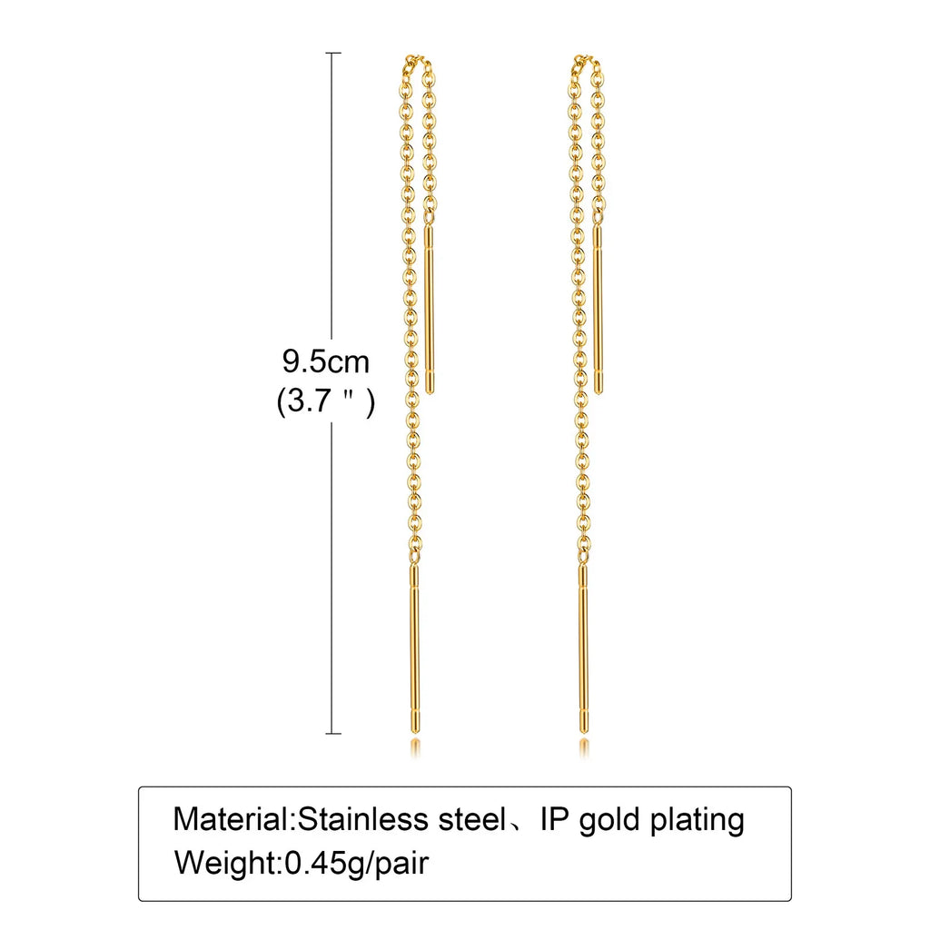 Long Threader Earrings for Women, Thin Linear Earring,Stainless Steel Chain Drop Ear Line , Fashion Korean Jewelry