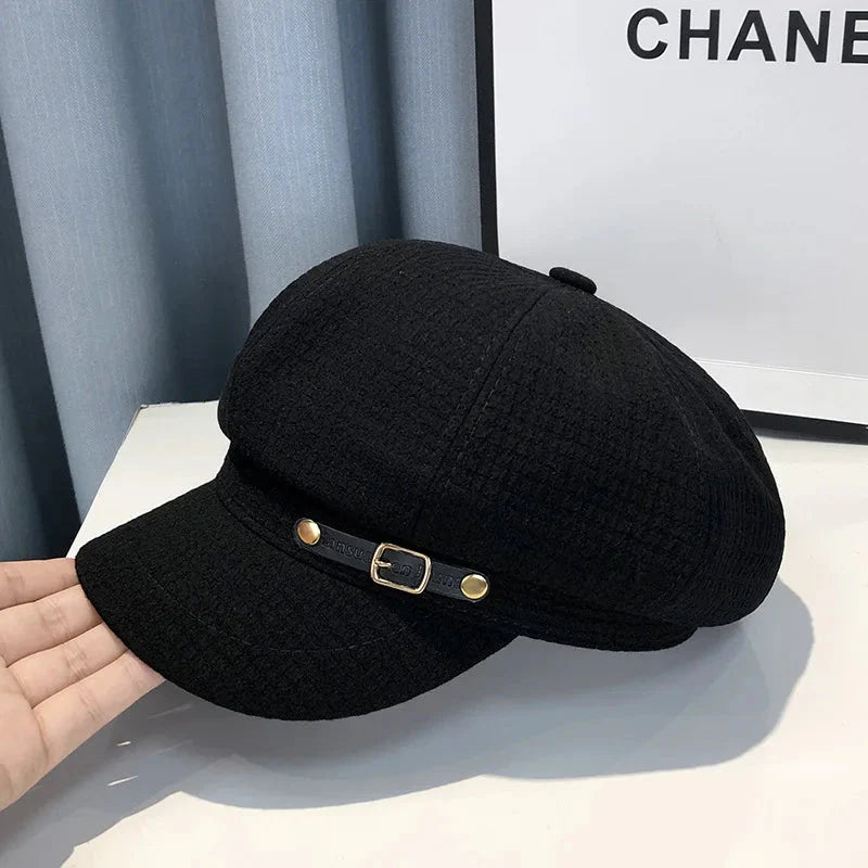 Women's Octagonal Newsboy Beret Textured Flat Cap Hat