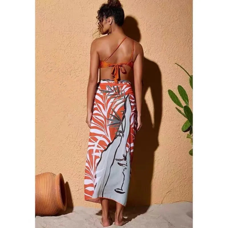 Women's Textured One-Shoulder Bikini Set with Matching Sarong - Image 4
