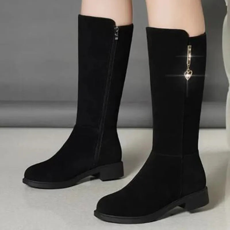 Women's Black Mid-Calf Winter Boots with Heart Zipper Detail - Image 3
